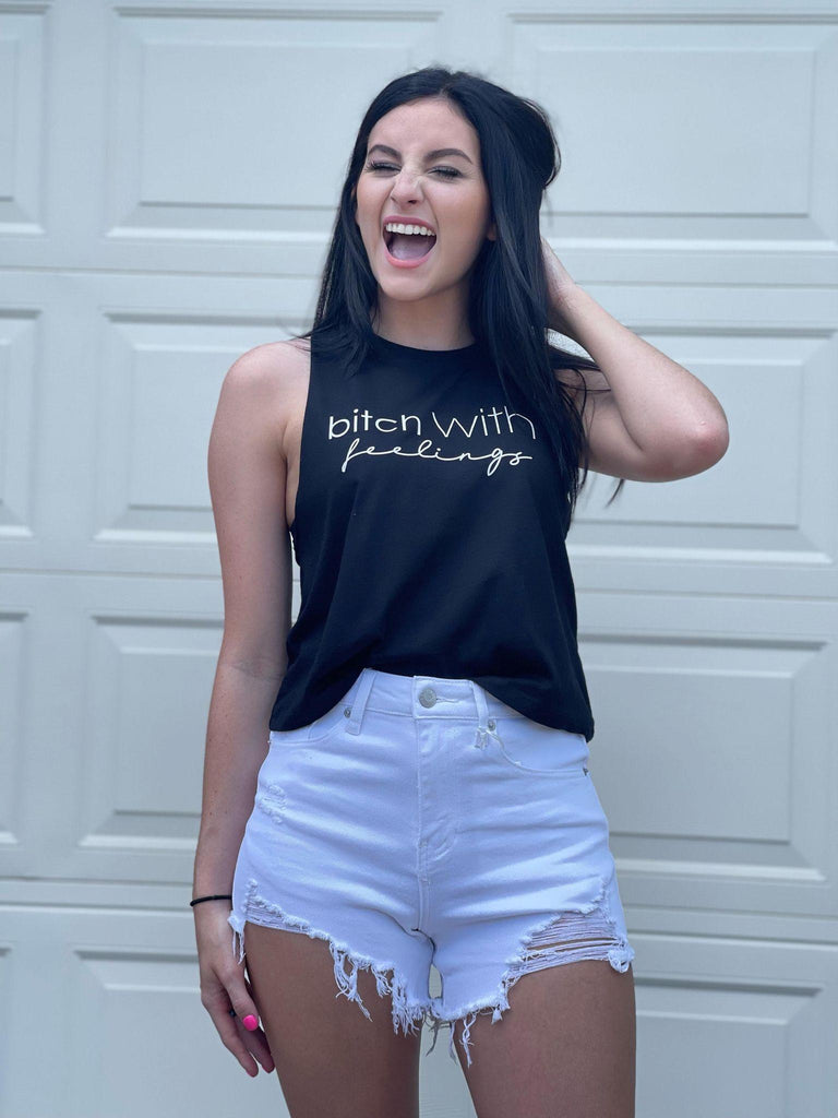 Bitch With Feelings Cropped Muscle Tank - ASK Apparel LLC